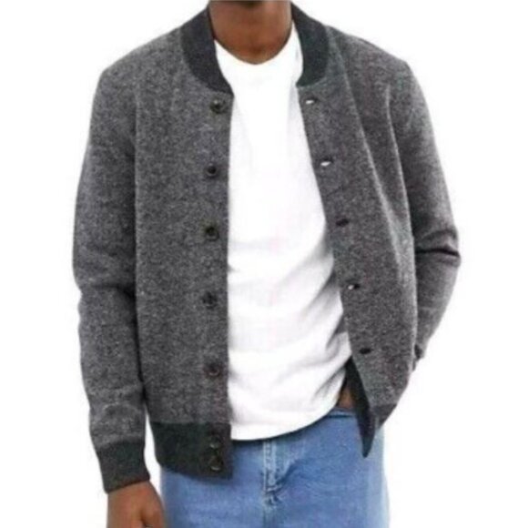 J Crew Factory Lambswool Bomber Sweater Charcoal Cardigan Pockets Men's sz M NWT - Picture 1 of 11